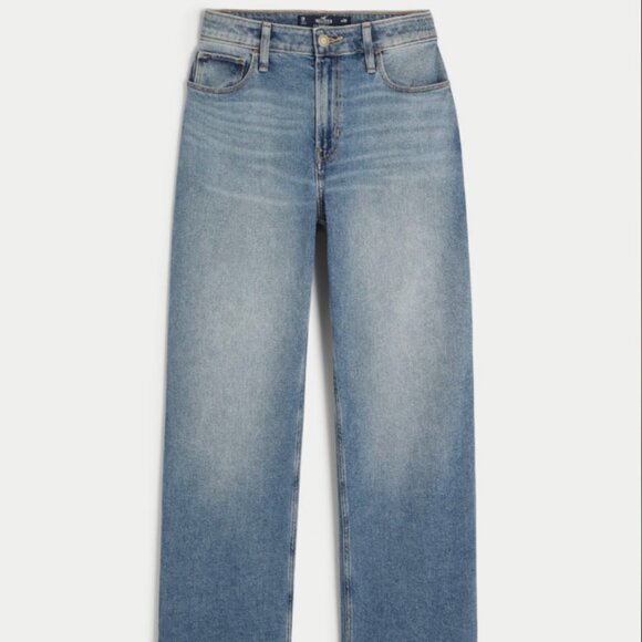 Hollister Ultra High Rise Medium Wash Stretch Straight Leg Dad Jeans Size 3R - Picture 2 of 12